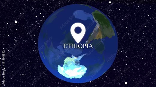 Ethiopia Location on Globe Map with Pin Pointer in Space