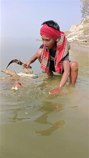 Crazy Hand Hook Fishing in Shallow Water | Amazing Village Fishing Catch! 😱🎣 #fishing #shortvideo