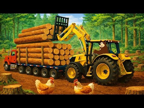 Bear Operates a Loader to Stack Logs onto the Truck in the Forest 🚜🌲 | Turbo Fixers Channel