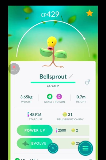 [PokemonGO][Bellsprout][cp429][Evolve][60fps][HEVC][4K] #short