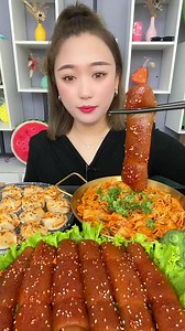 Food Show- Eating Spicy Mukbang belly pork fat noodle fried dumpling fish meat spicy noodle. | Food Show