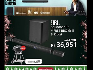 Turn up the joy this 𝑪𝒉𝒓𝒊𝒔𝒕𝒎𝒂𝒔!! 🎄🔊 Hurry up and benefit our deal on our 𝐉𝐁𝐋 𝐒𝐨𝐮𝐧𝐝𝐛𝐚𝐫 and 𝐆𝐞𝐭 𝐚 𝐁𝐁𝐐 𝐆𝐫𝐢𝐥𝐥 𝐚𝐧𝐝 𝐊𝐢𝐭𝐤𝐚𝐭 𝐂𝐡𝐨𝐜𝐨 𝐂𝐨𝐨𝐤𝐢𝐞𝐬 𝐂𝐫𝐮𝐦𝐛𝐥𝐞 𝐁𝐚𝐫 𝐅𝐑𝐄𝐄!! Shop now on: www.godelivery.mu/product/jbl-soundbar-2/ . Delivery to your doorstep!! 🚗 | Go Delivery