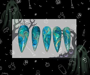 Glow in the Dark Green and Blue Marble Nails - Etsy