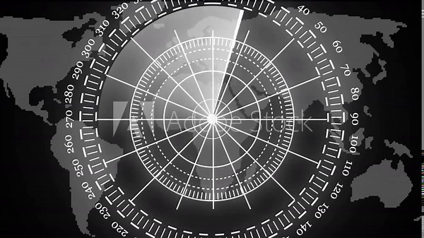Radar screen animation on map background. Signal transmitted sonar radar .Radar point to detect enemy position.Technology world map radar screen animation. Radar Scanning loop.radar icon animation.4k