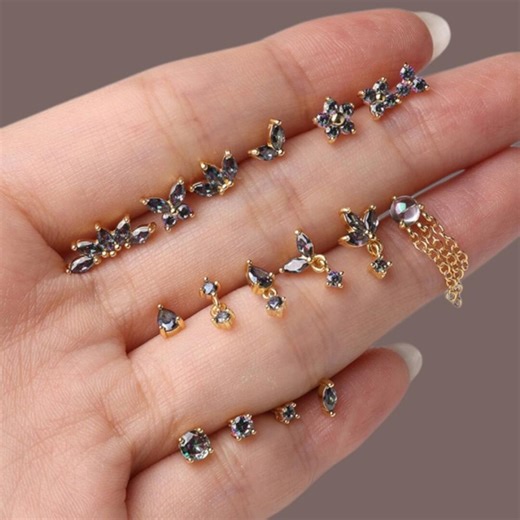 S25 Sterling Gold Cz Internally Threaded Piercing Jewellery 1.2mm (16ga) Suitable for Conch, Helix, Cartilage, Flat, Lobe, Tragus - Etsy