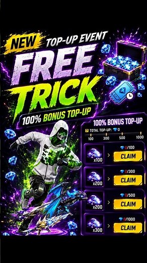 100% Bonus Top Up Event Free Fire | New Topup Event Free Fire | Free Fire New Event | Ff New Event