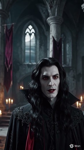 Gothic inspired cinematic shot, brooding vampire lord with long hair #ai