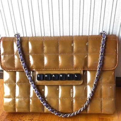 CHANEL Chocolate Bar Chain Shoulder Bag Handbag Piano Camel Brown Used | eBay