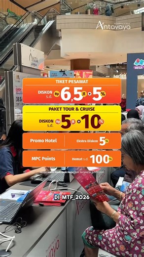 Antavaya on Instagram: "🗣️ “PP Shanghai mulai 3 jutaan ya, Bu.” Yang tak mereka tahu… Dia adalah pewaris perusahaan travel terbesar di Indonesia—turun langsung demi memastikan kamu dapat promo terbaik di MTF 2026 ✨ 📍 Mall Kota Kasablanka 📅 10–15 Februari Nikmati: ✅ Tiket pesawat diskon s/d 6,5 juta + 5% ✅ Tour & cruise s/d 5 juta + 10% ✅ Extra diskon hotel 5% ✅ Hemat 100% pakai MPC Points Siapa tahu yang bantu rencanakan liburanmu… pewarisnya sendiri 😉 #AntavayaBankMega #MegaTravelFair2026 #