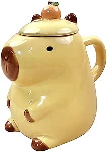 Capybara Mug Capybara Gifts Tumbler 16 Oz Ceramic Coffee Mugs With Lid Tea Kapibara Cup Funny Unique Gift （Yellow）