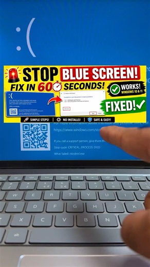 Fix Windows Blue Screen Error in 60 Seconds! (Works on Windows 11 & 10) #bluescreen #shorts #tech
