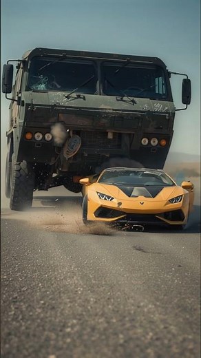 Military Tank Crushes Sports Car: Intense Collision