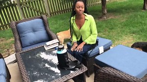Belord Small Outdoor Side Table - Tempered Glass Wicker Table, Waterproof Patio Coffee Table Rattan End Table with Storage, Mixed Gray