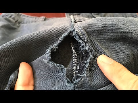 Learn How to sewing hole with black yarn on crotch of pants #sewing #repair #crotch