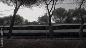 Madrid underground train, Metro, Line 10 going overground through Casa de Campo ( City forest)