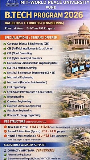 MIT WPU B.Tech Admission 2026 | Fees, Eligibility, Entrance Exam & Direct Admission Guide