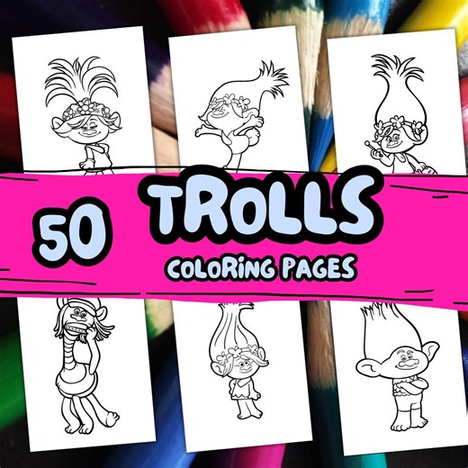60 Trolls Coloring Page, Kids Cartoon Characters Coloring Sheets Instant Download, Classroom Holiday Printable Coloring Book - Etsy