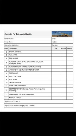 Checklist for "Telescopic Handler"