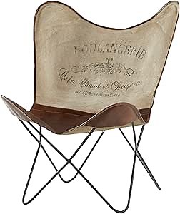 Deco 79 Canvas Butterfly Chair with Leather Accents, 30" x 29" x 36", Tan