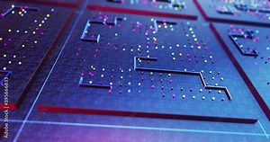 AI Processor Processing Data. CPU Circuit. Data Flowing. Artificial Intelligence. Computer And Technology Related 4K 3D CG Animation.