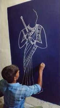 🙏 beautiful tribal girl with umbrella on blackboard#easy white chalk art #short video#art #drawing#