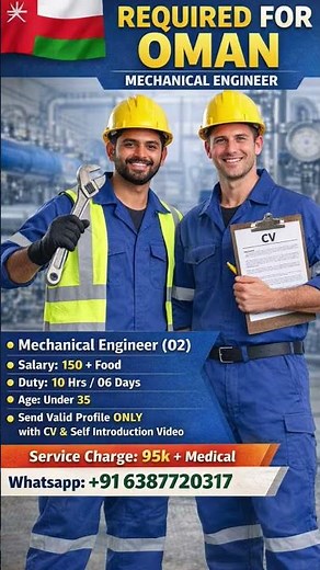 Required for Oman 🇴🇲 | Mechanical Engineer Job | Salary 150 + Food | Gulf Jobs 2026