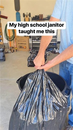 Clever trick to easily put in trash bags 🗑️ #trashbags #janitorial #garage #diy