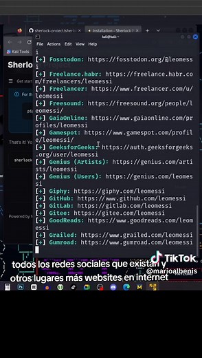 Investiga la huella digital de un usuario utilizando la herramienta #sherlock desde tu #SO #LINUX #KALI #PARROT #DEBIAN #HACKER #hack