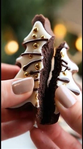 🎄 Velvet White Espresso–Glazed Chocolate Christmas Tree Cookies