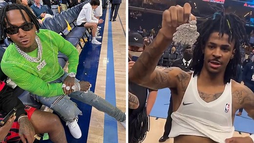 Ja Morant Gets Iced-Out Bread Gang Chain From Moneybagg Yo After Game 1