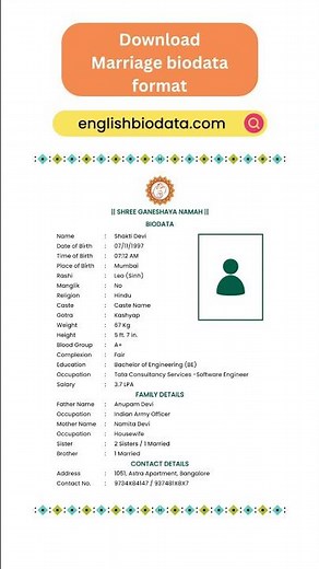 Marriage Biodata Format in English - English Biodata #marriagebiodata #biodata #shorts