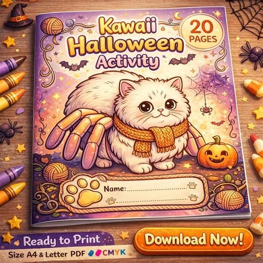 Cozy Halloween Cat Coloring Pages Printable, Cute Persian Cat Coloring Book for Kids, Kawaii Halloween Activity, 20 Page PDF A4 Letter CMYK - Etsy