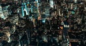 Aerial View of Buildings in Manhattan at Night / NYC