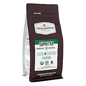 Fresh Roasted Coffee, Organic Sumatra | 100% Single Origin, USDA Organic, Kosher | Medium Roast 12 oz Whole Bean