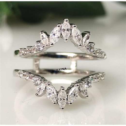 1/2 Ct Marquise Diamond Chevron Ring, Curved Wedding Band Enhancer, Leaf Shape Stacking Ring 925 Sterling Silver Bridal Ring Guard Gift For - Etsy