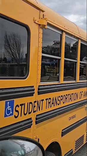 Small school bus squeezing by