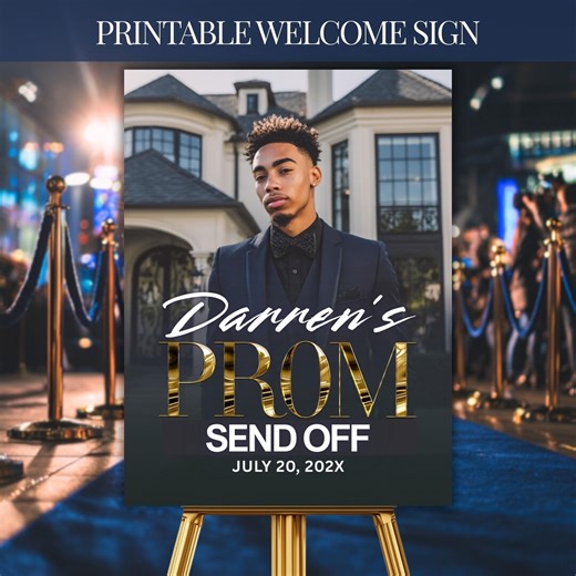 Elegant Prom Send off Welcome Sign, Navy Gold Welcome Board (digital Download) - Etsy