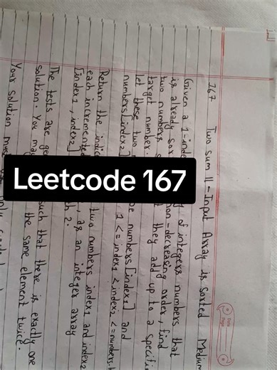 Leetcode 167 Q. Two sum II - Input Array is Sorted Difficulty: Medium #leetcode #python #pythonprogramming #programming #fyp
