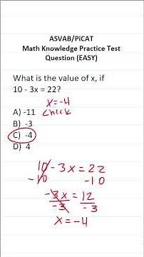 Solving Equations: ASVAB/PiCAT Math Knowledge Practice Test Question #acetheasvab with #grammarhero