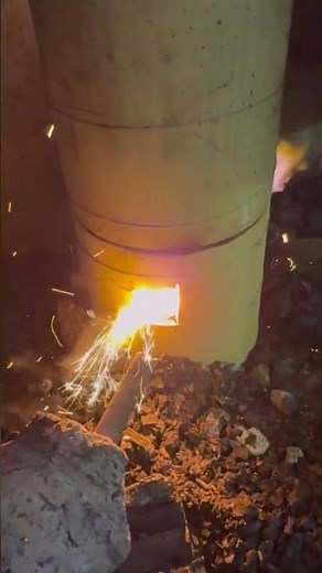 The smelting process of Iron ore.