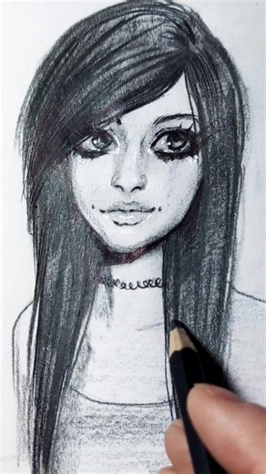 🖤 Cute Kawaii Alt Girl Portrait Pencil Sketch Doodle Drawing Emo Scene Aesthetic Charcoal Character