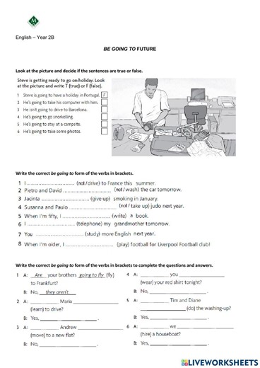 Be going to future worksheet