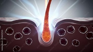 Laser Hair Removal Process in Microscopic Detail with Laser Beam Targeting Hair Root and Skin Layer in Medical Animation