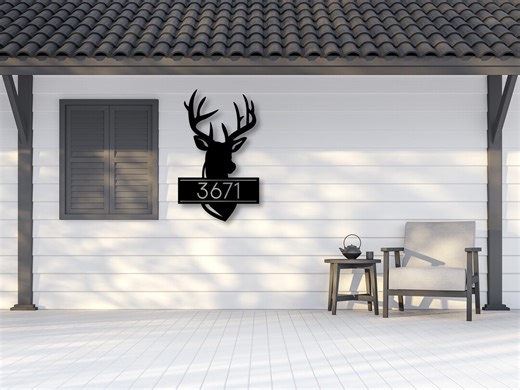 Custom Address Sign | Metal Address Sign | Metal Deer Sign | Wall Decor | House Number Sign | Personalized Metal Art | Buck House Sign - Etsy