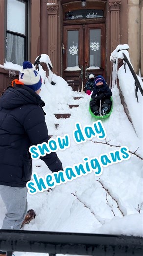 Blizzard of 2026 🩵 We built an igloo & went sledding down our stairs 😆❄️! #nycsnow #snowday #playinginthesnow #familytime #makingmemories