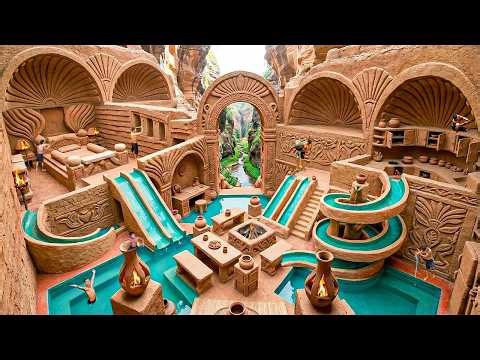 180 Days Building a 3-Story Clay Cave House with Spiral Water Slides & Interior Using Primitive Tool