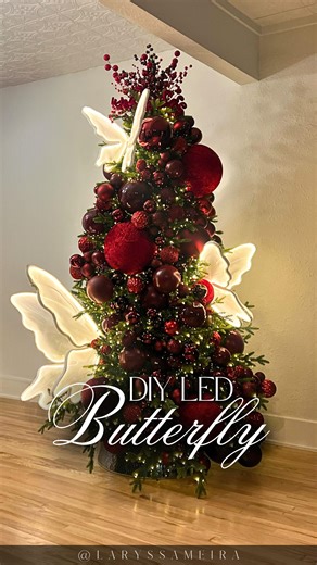 LARYSSA MEIRA | Home • Decor • DIY on Instagram: "DIY LED Butterfly 🦋 I DIY’d three LED Butterflies for my Christmas Tree decoration and besides being super easy - it ended up costing less than ONE butterfly from Amazon (they are ranging over $100 each). To make the butterfly I used wire, foam board, tule fabric and trim - just leave “BUTTERFLY” below and I will send you all the details, including the slow version for this tutorial! 🦋 Butterfly inspo: @thaccyo - #christmas #christmasdecor #chr