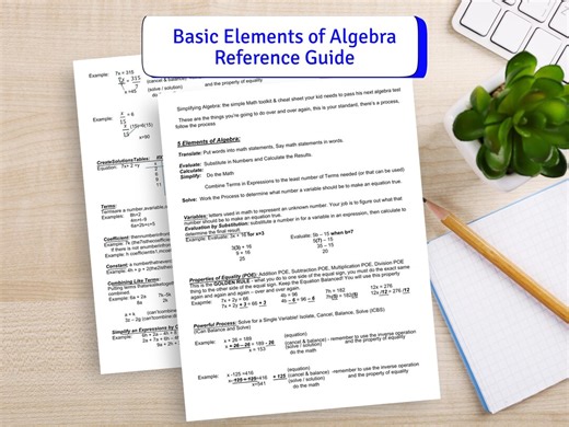 Prealgebra Reference Guide: Basic Elements of Algebra, Vocabulary PDF Download With Examples - Etsy