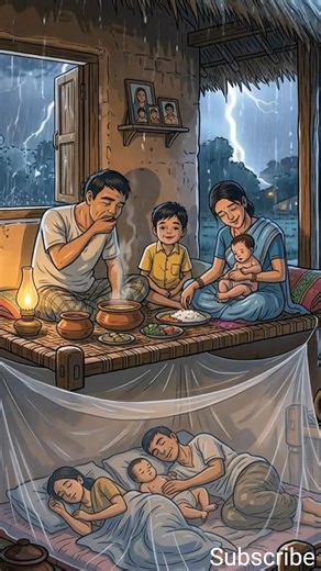 “While the Father Waited… They Fought the Storm 🌧️”#AnimeArt #RuralIndia #FamilyBond#RainyNights