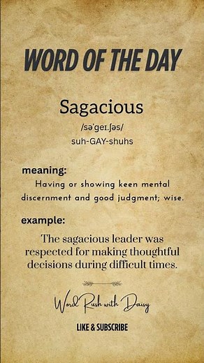 Word of the Day: Sagacious 🧠 | Meaning, Pronunciation & Example | English Vocabulary #spokenenglish